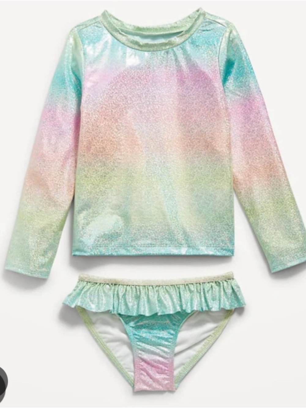 Old Navy Ruffle Trim Pastel Rainbow Glitter Swim Set Girls 12-18M